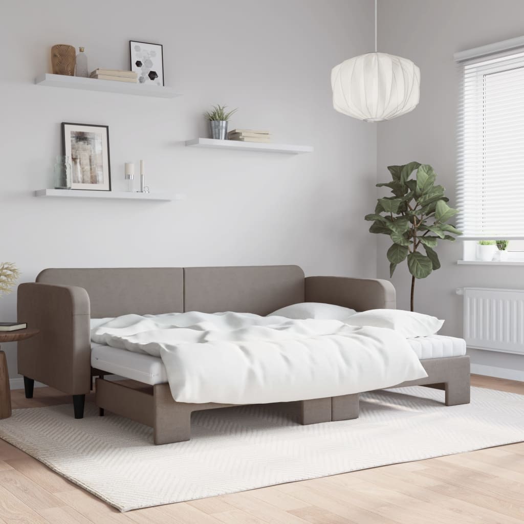 daybed med udtræk og madras 80x200 cm stof gråbrun
