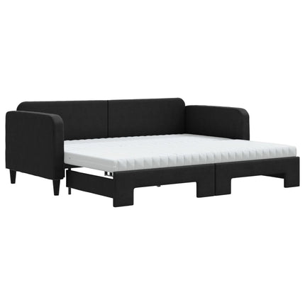 daybed med udtræk og madras 90x200 cm stof sort