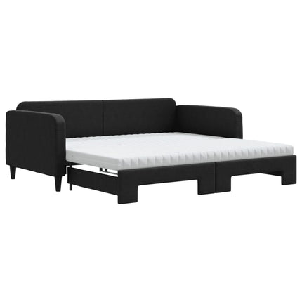 daybed med udtræk og madras 100x200 cm stof sort