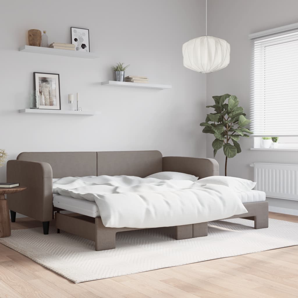 daybed med udtræk og madras 100x200 cm stof gråbrun