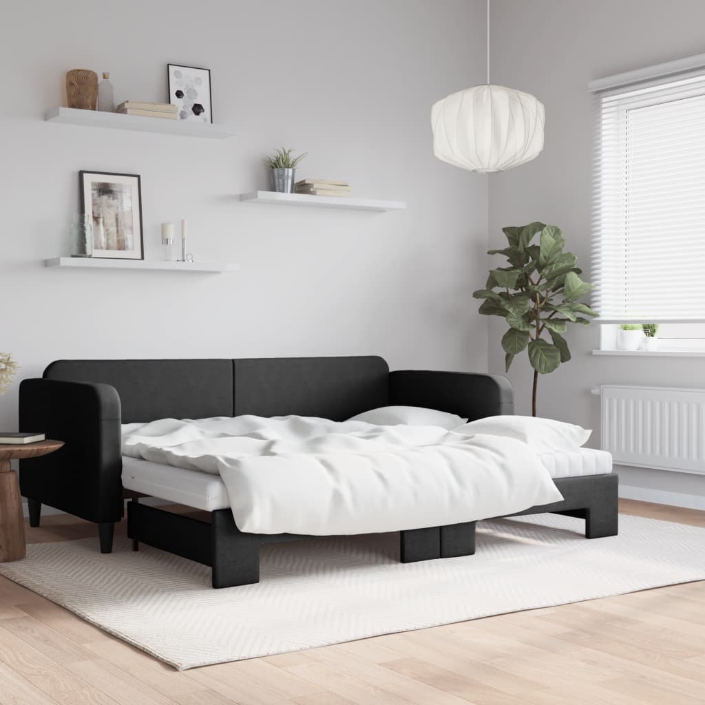 daybed med udtræk og madras 90x190 cm stof sort billede