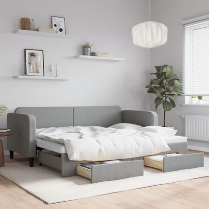 daybed med udtræk og skuffer 80x200 cm stof lysegrå