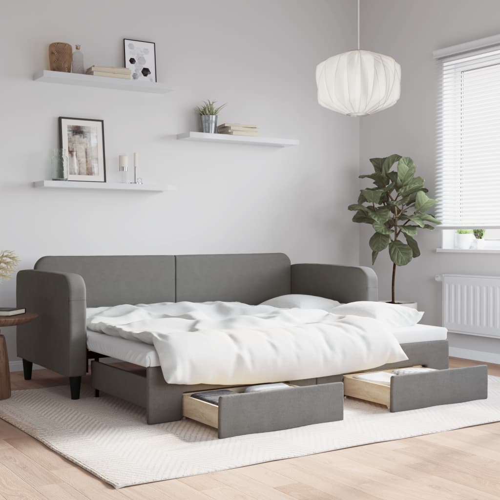 Daybed med udtræk og skuffer 80×200 cm - stof, mørkegrå