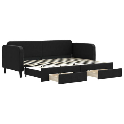 daybed med udtræk og skuffer 80x200 cm stof sort