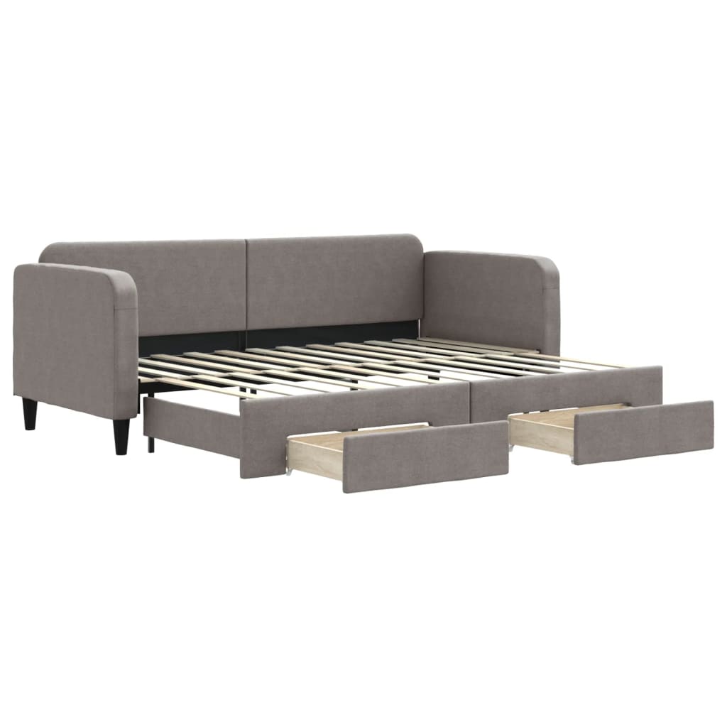 daybed med udtræk og skuffer 80x200 cm stof gråbrun