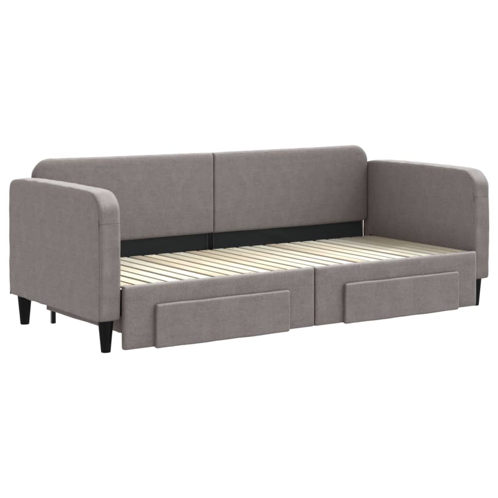 daybed med udtræk og skuffer 80x200 cm stof gråbrun