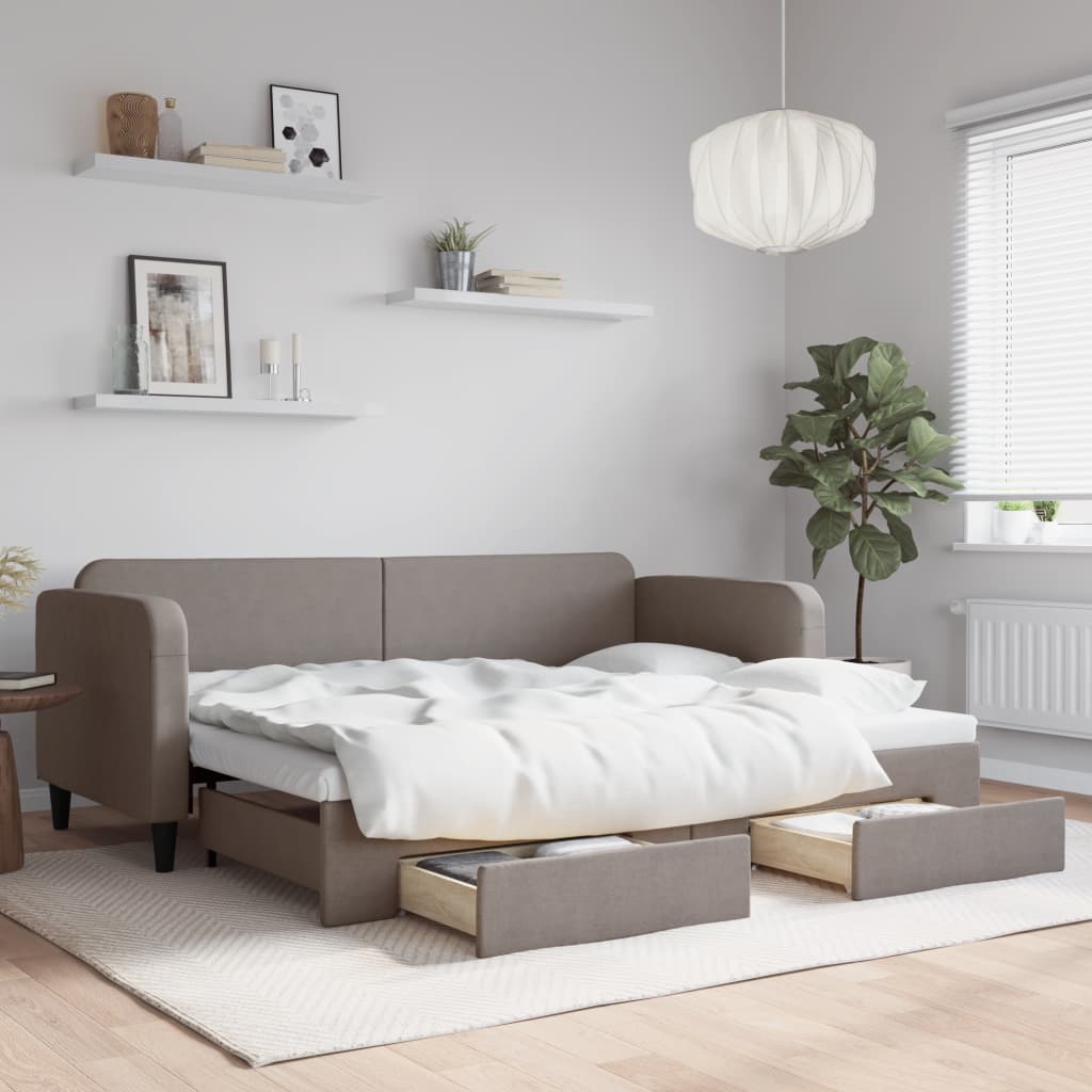 daybed med udtræk og skuffer 80x200 cm stof gråbrun