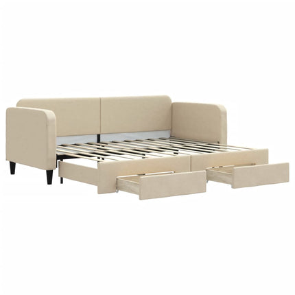 daybed med udtræk og skuffer 80x200 cm stof cremefarvet