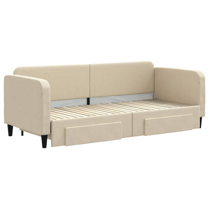 daybed med udtræk og skuffer 80x200 cm stof cremefarvet
