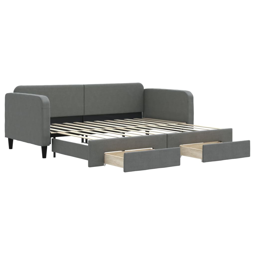 daybed med udtræk og skuffer 90x200 cm stof mørkegrå