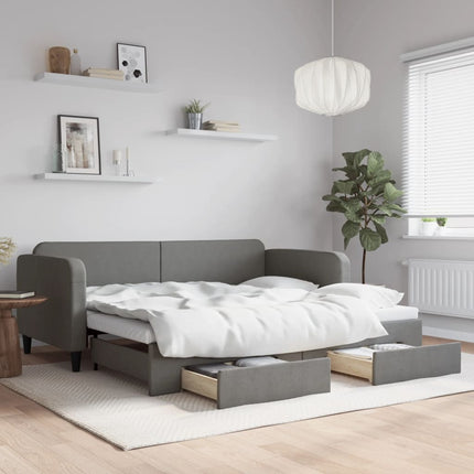 daybed med udtræk og skuffer 90x200 cm stof mørkegrå