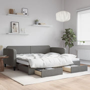 daybed med udtræk og skuffer 90x200 cm stof mørkegrå