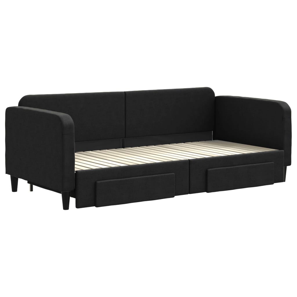 daybed med udtræk og skuffer 80x200 cm stof sort