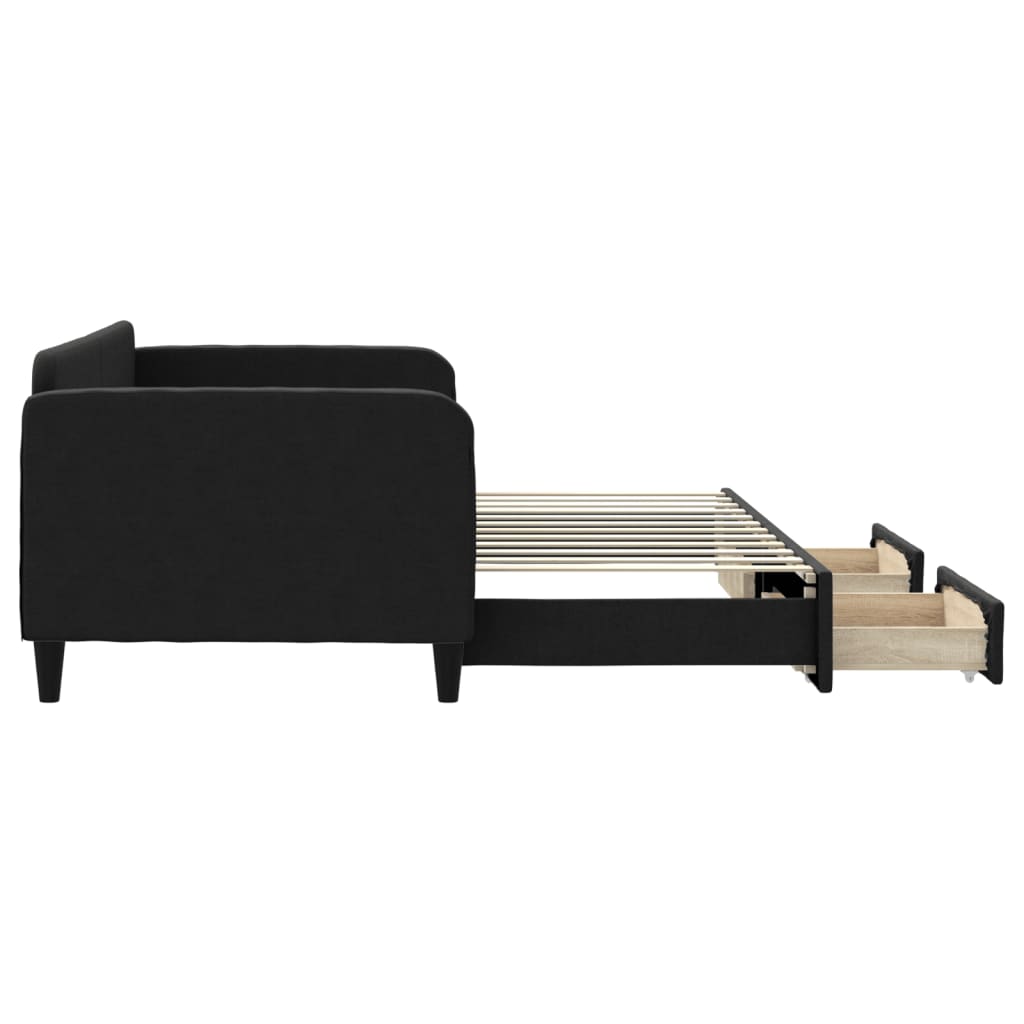 daybed med udtræk og skuffer 80x200 cm stof sort