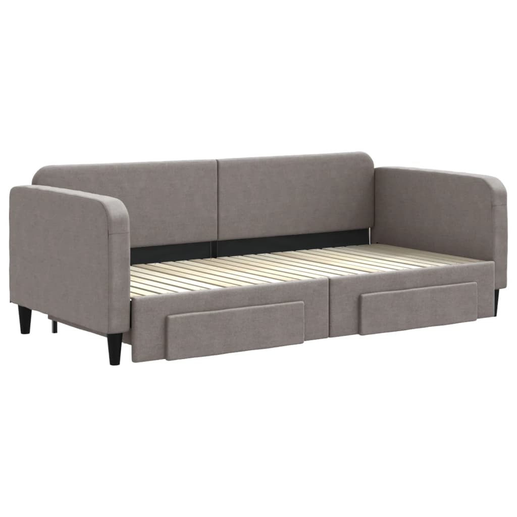 daybed med udtræk og skuffer 90x200 cm stof gråbrun