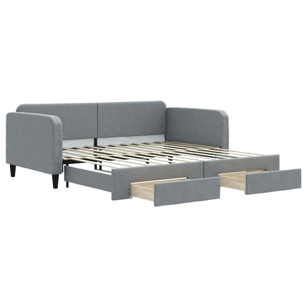 daybed med udtræk og skuffer 100x200 cm stof lysegrå
