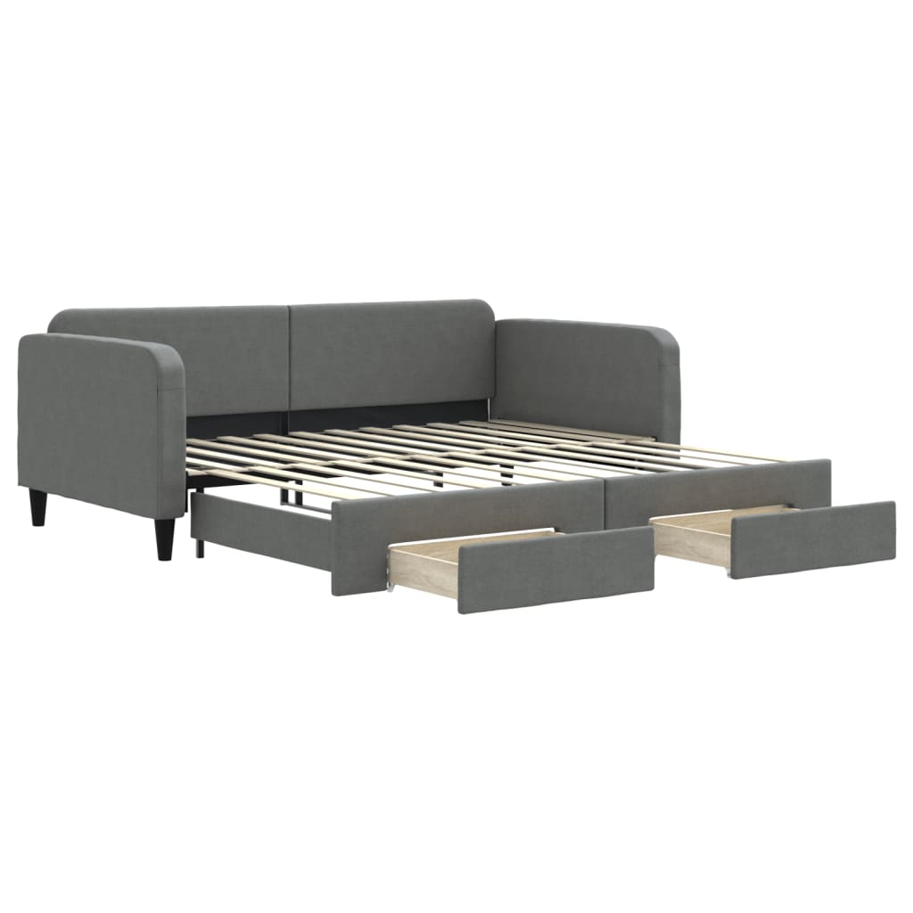 daybed med udtræk og skuffer 100x200 cm stof mørkegrå