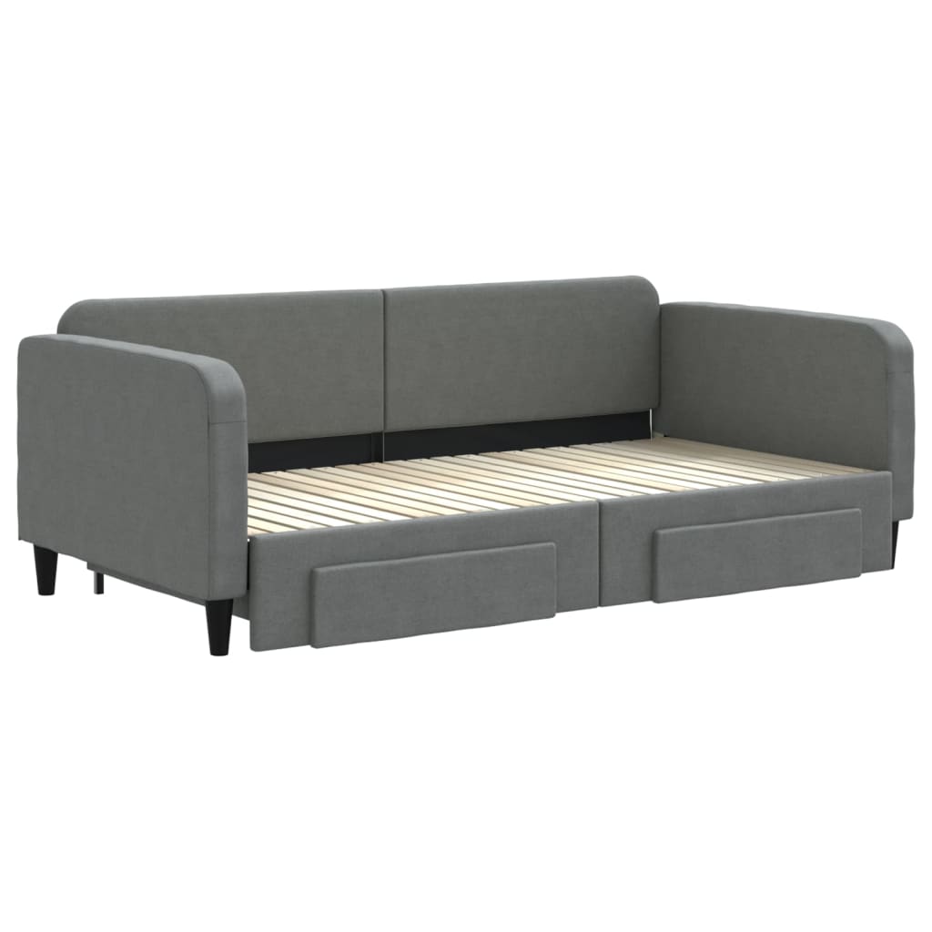 daybed med udtræk og skuffer 100x200 cm stof mørkegrå