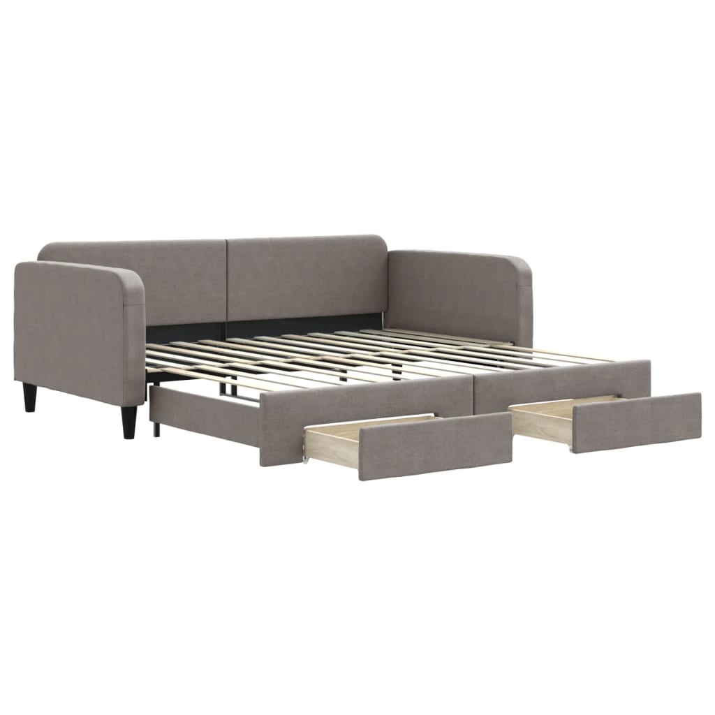 daybed med udtræk og skuffer 100x200 cm stof gråbrun