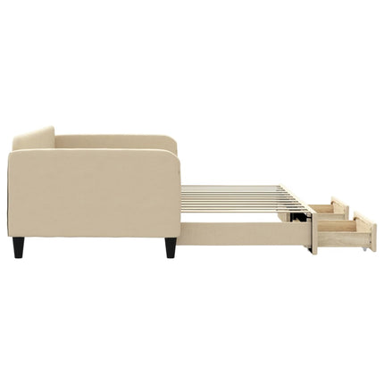 daybed med udtræk og skuffer 100x200 cm stof cremefarvet