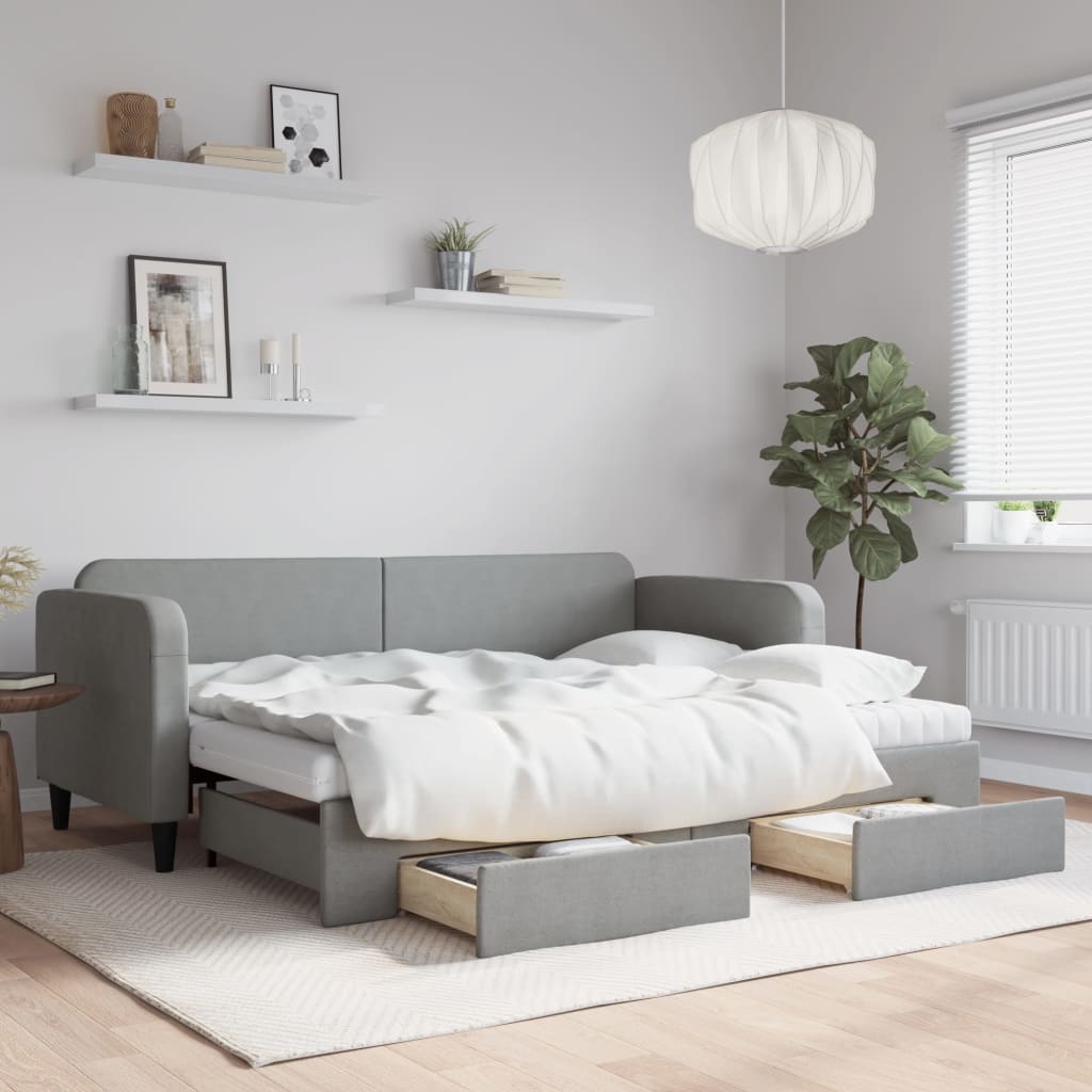 daybed med udtræk og skuffer 80x200 cm stof lysegrå