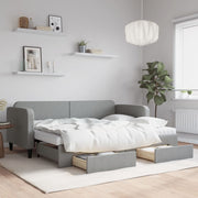 daybed med udtræk og skuffer 80x200 cm stof lysegrå