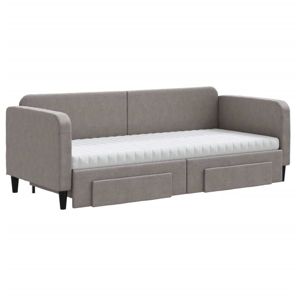 daybed med udtræk og skuffer 80x200 cm stof gråbrun