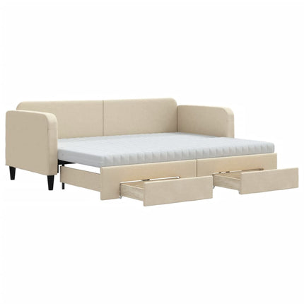 daybed med udtræk og skuffer 80x200 cm stof cremefarvet