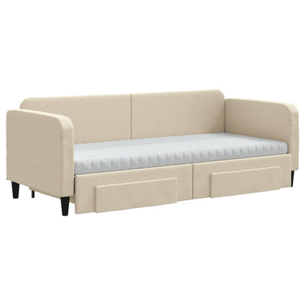 daybed med udtræk og skuffer 80x200 cm stof cremefarvet