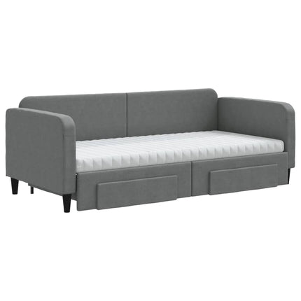 daybed med udtræk og skuffer 90x200 cm stof mørkegrå