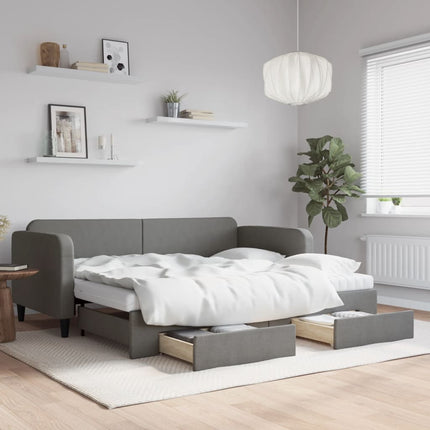 daybed med udtræk og skuffer 90x200 cm stof mørkegrå