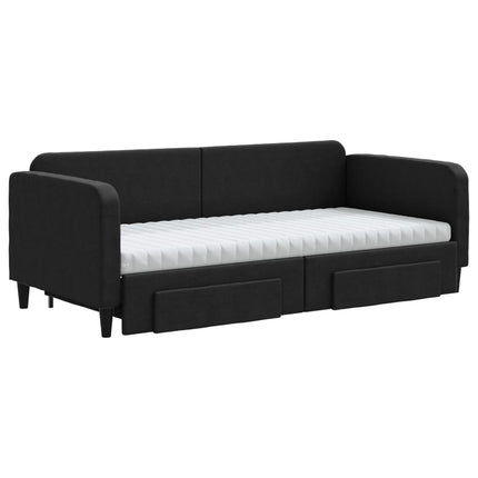 daybed med udtræk og skuffer 80x200 cm stof sort