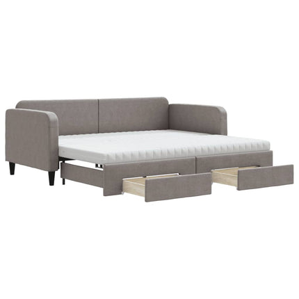 daybed med udtræk og skuffer 90x200 cm stof gråbrun