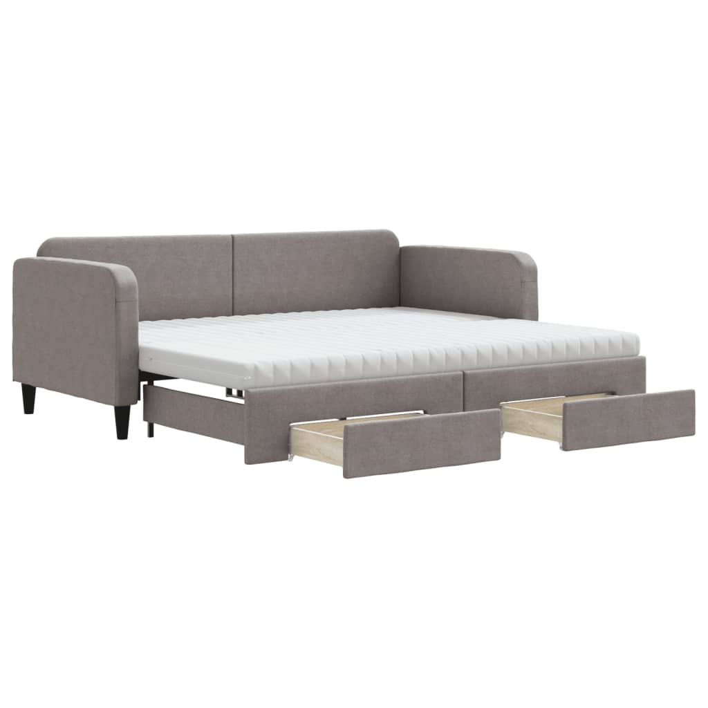 daybed med udtræk og skuffer 90x200 cm stof gråbrun
