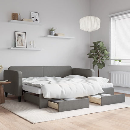 daybed med udtræk og skuffer 90x190 cm stof mørkegrå