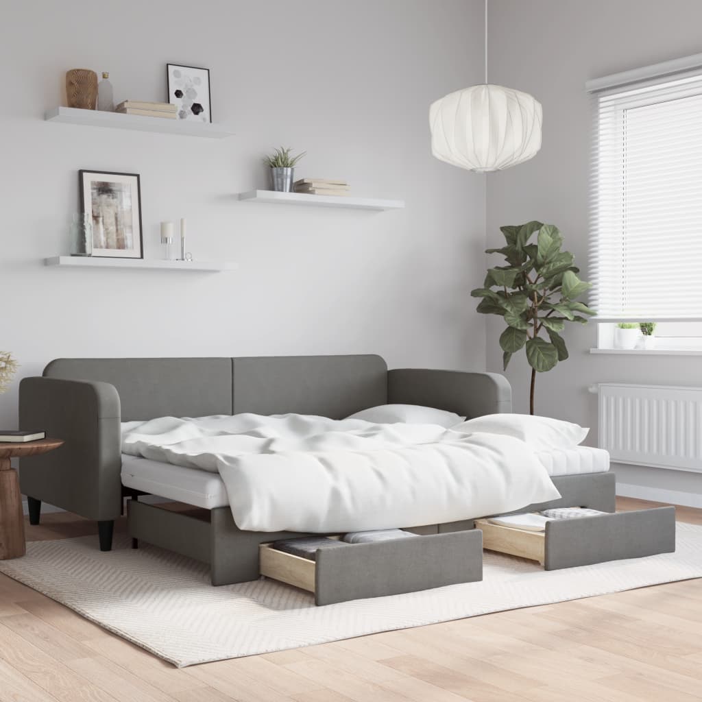 daybed med udtræk og skuffer 90x190 cm stof mørkegrå billede