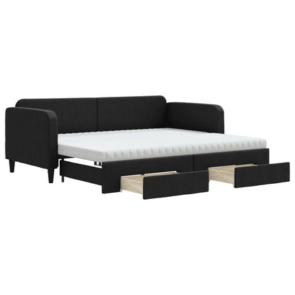 daybed med udtræk og skuffer 90x190 cm stof sort