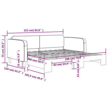 daybed med udtræk 100x190 cm stof lysegrå