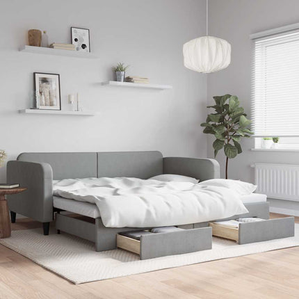 daybed med udtræk og skuffer 100x190 cm stof lysegrå