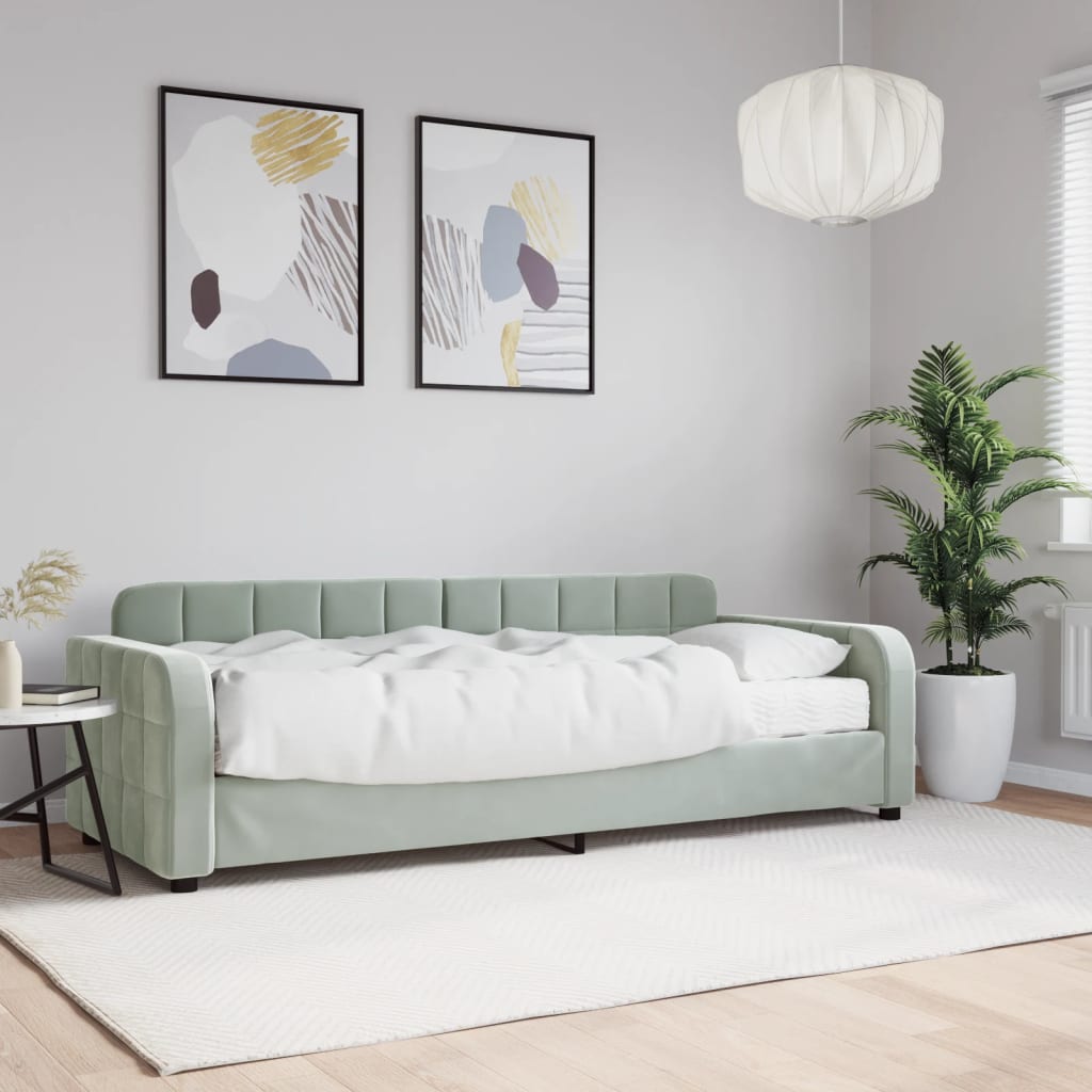 daybed med madras 80x200 cm velour lysegrå