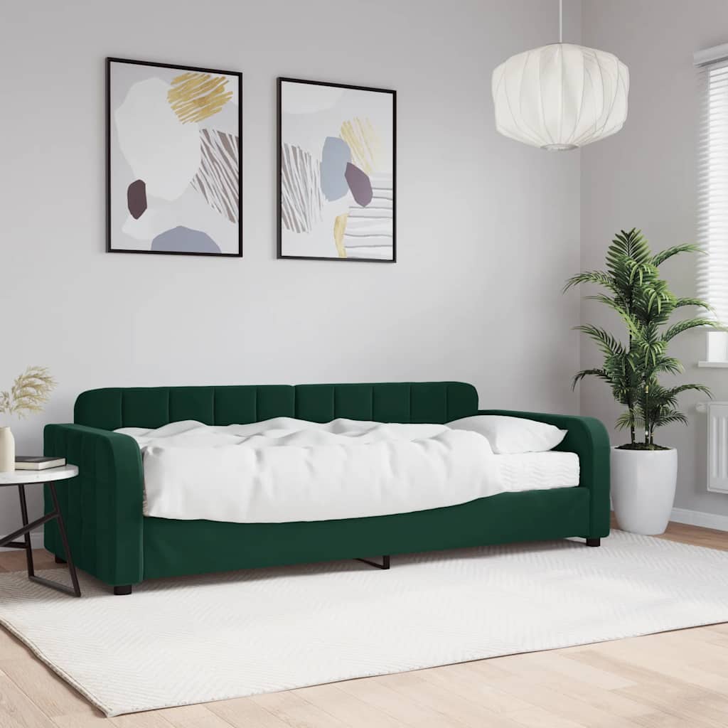 daybed med madras 80x200 cm velour mørkegrøn billede