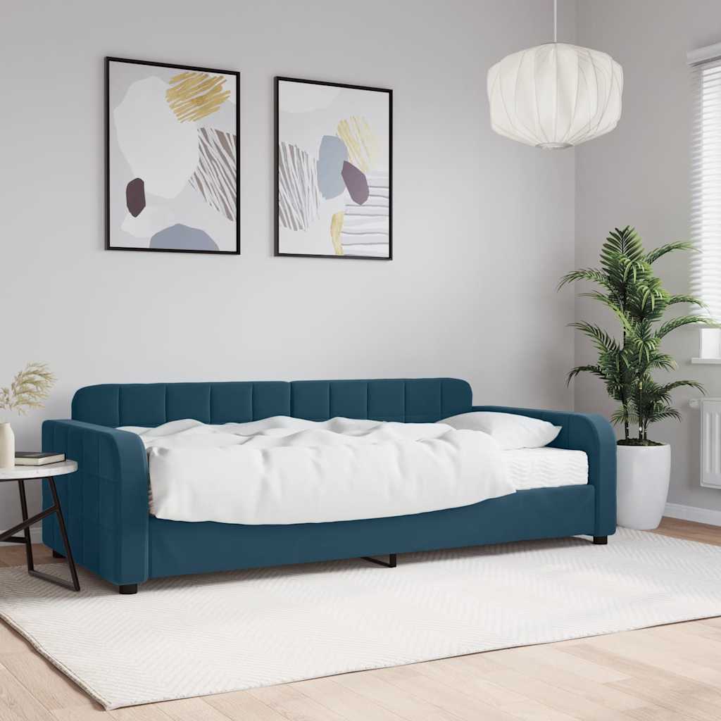 daybed med madras 90x200 cm velour blå