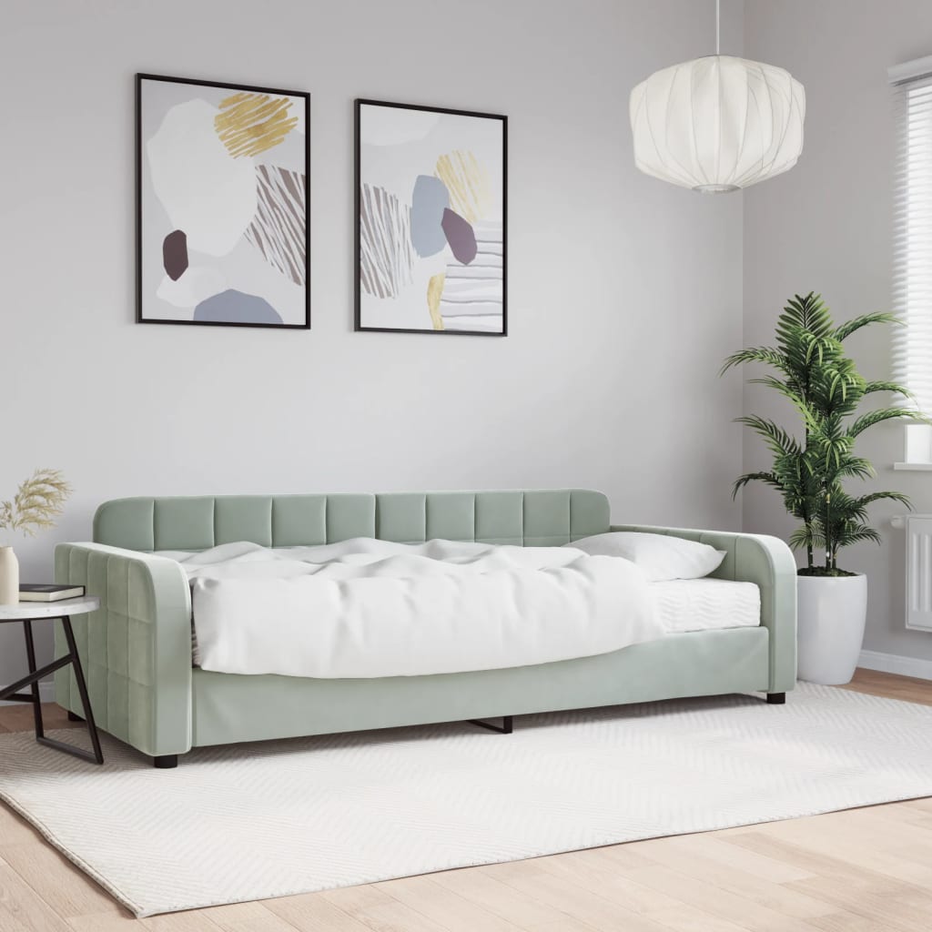 daybed med madras 90x200 cm velour lysegrå billede