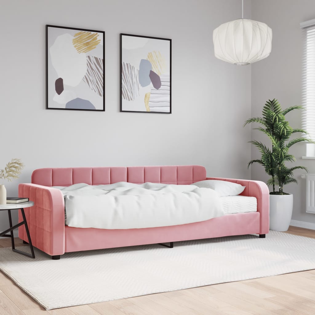 daybed med madras 90x200 cm velour pink billede