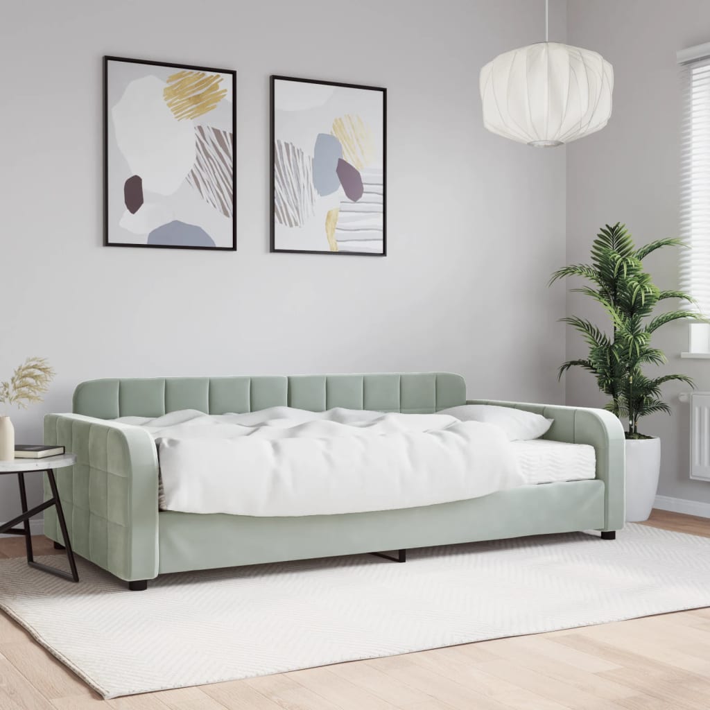 Daybed Velour Lysegrå - med madras / 100 x 200 cm