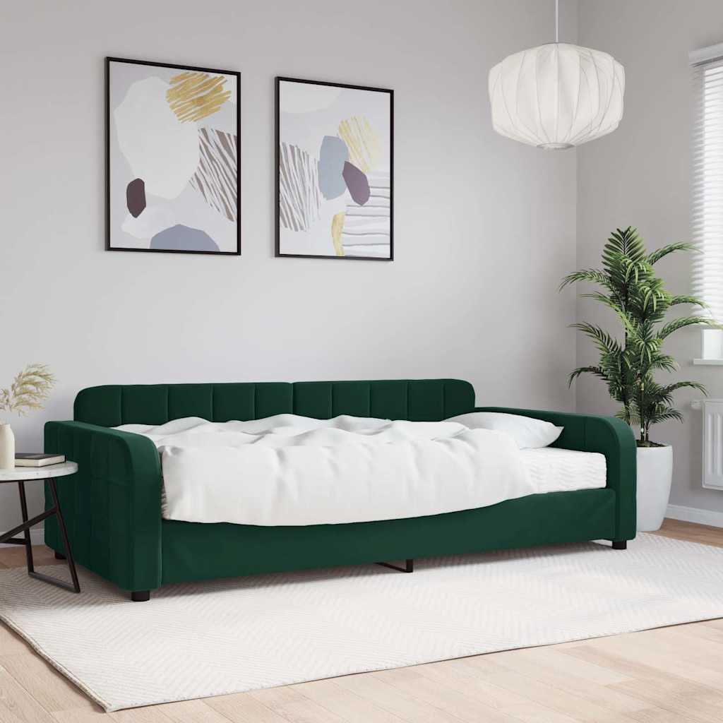 daybed med madras 100x200 cm velour mørkegrøn
