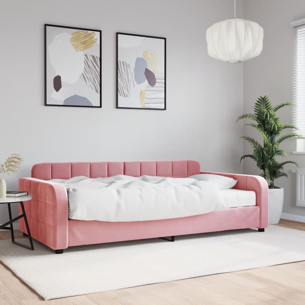 Daybed Velour Pink Lyserød - med madras / 100 x 200 cm