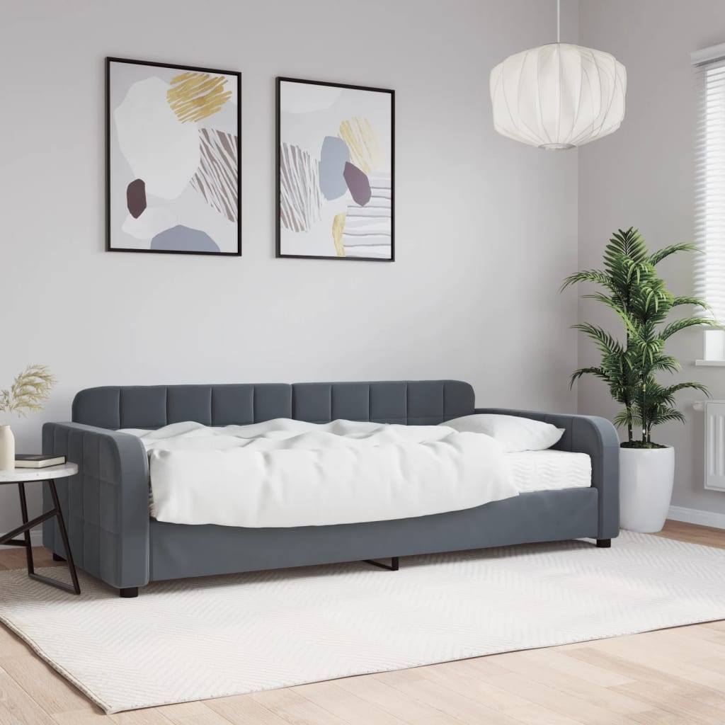daybed med madras 90x190 cm velour mørkegrå billede