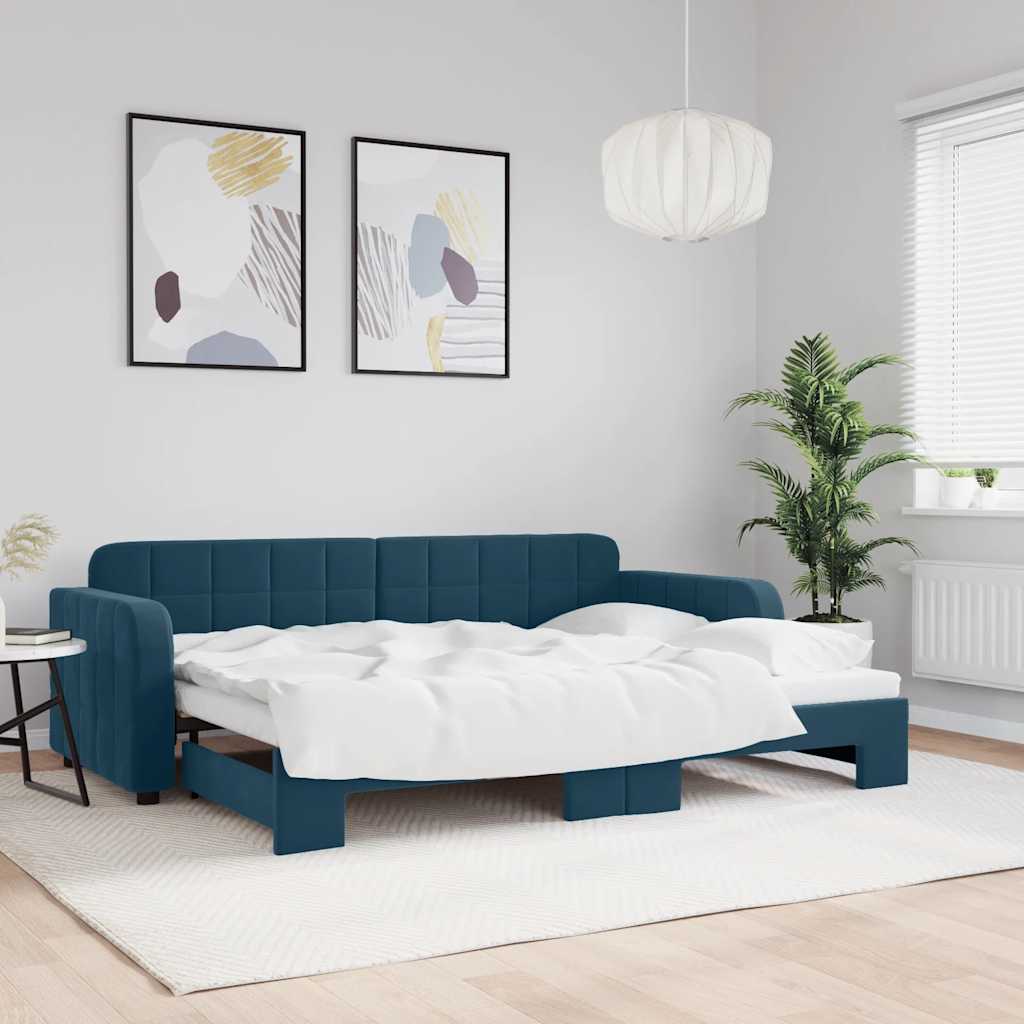 daybed med udtræk 80x200 cm velour blå