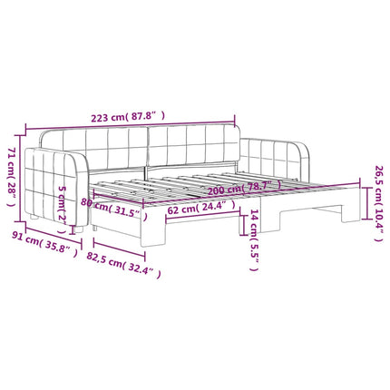 daybed med udtræk 80x200 cm velour lysegrå